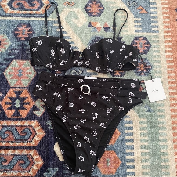 New Onia High Rise Floral Bikini Set in Black - Picture 4 of 11